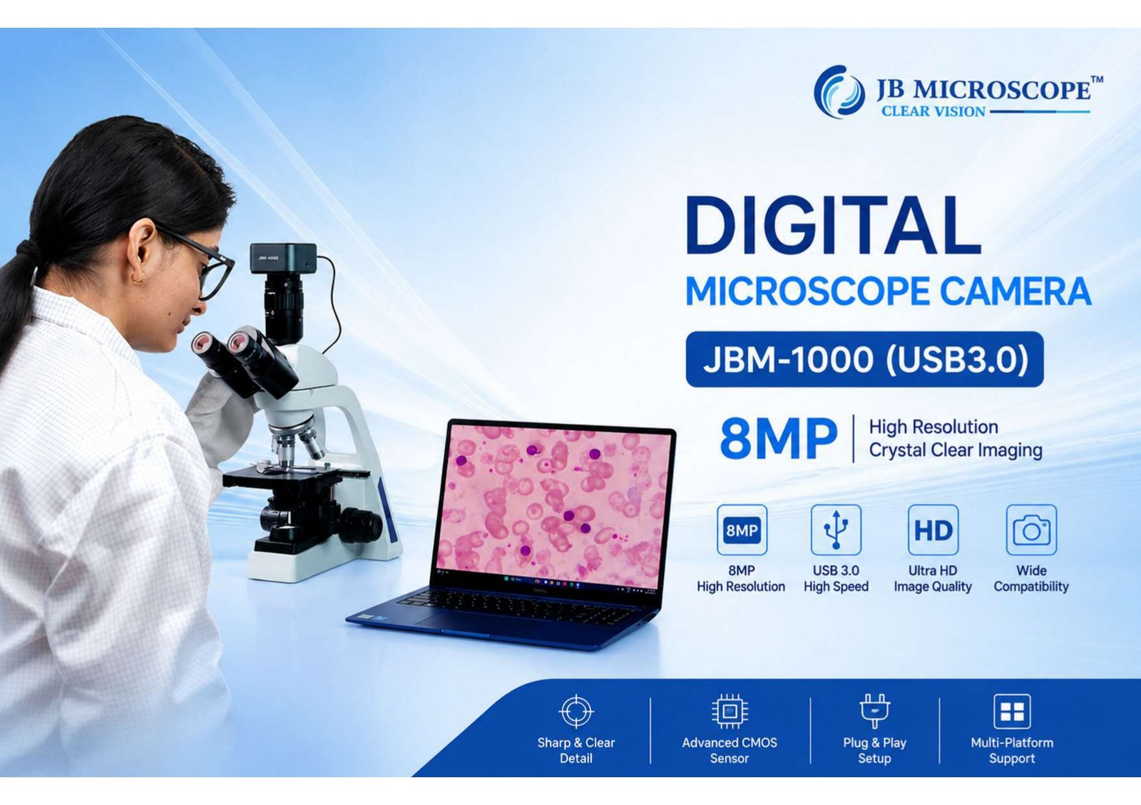 DIGITAL MICROSCOPE CAMERA JBM-1000 (USB 3.0 ) 8MP Specifications